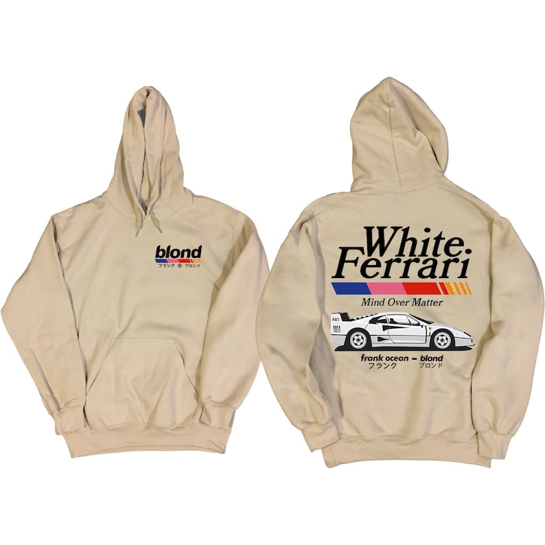 Frank Ocean BLOND WHITE FERRAR v2 Hoodie blond album blonded music gift cool gift ideas Trends Exclusive Car Hoodie y2k Beż