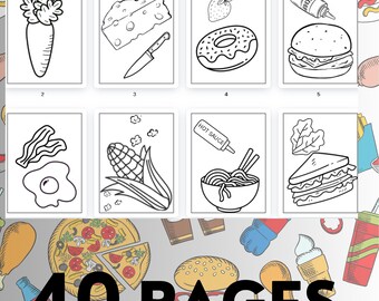 40 Food Coloring Pages | Food Coloring Pages For Adults, Teens| Birthday Party Activity | Printable Coloring Book| Food Coloring Pages