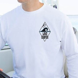 Surf behind boat long sleeve T | Wake surf | Boating | Boat | Wake boat |Lake | Mens Tee | Surf | Summer | Waves | Lake Surfer