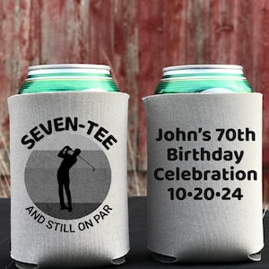 70th golf birthday Favor, seventieth Custom party favors, koozie favor, coozie, can cooler, golfer, golfing