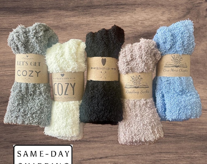 Cozy socks for gifts | let’s get cozy | sweater socks | personalized tags | custom | fuzzy socks | get well gift | post surgery | chemo care