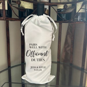 Officiant proposal wine bag | champagne bag | pastor  | personalized present | engagement | wedding gift | marry us | duties | pairs well