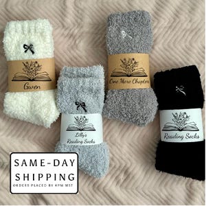 Book lover gift socks | socks for gifts | sweater socks | just one more chapter | personalized tags | custom | cozy socks | post surgery