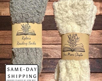 Book lover gift socks | socks for gifts | sweater socks | just one more chapter | personalized tags | custom | cozy socks | post surgery