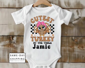 Cutest turkey at the table baby girl bodysuit | first Thanksgiving | 1st turkey day