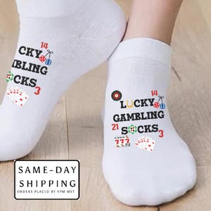 Lucky Gambling Socks | Personalized with your lucky numbers charms | Poker Card player| Lucky Charms | gambler | slots | poker prize | Vegas