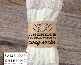 Football watching cozy socks custom gift | personalized football lover gift | fuzzy socks | football mom present |  hostess socks for her