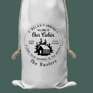 Cabin Gift | mountain home | wine bag | Custom | Personalized | Christmas | Holidays | lake house | Hostess gift | cabin life