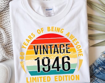 1946 vintage t shirt | 80th birthday party | 80 and awesome |  Eightieth Birthday gift | 80th celebration | born in 1946