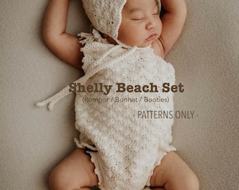 Crochet Patterns for Baby Romper / Booties / Bonnet (Complete Set) - Shelly Beach Patterns
