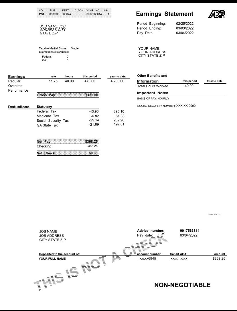 ADP PAYSTUB TEMPLATE Etsy ADP PAYSTUB TEMPLATE Etsy