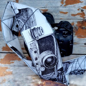 Quilted Padded Camera Strap Camera/Film Pattern- Great Gift for a Photographer