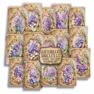 Lilac Florals ATC Cards, Lilac Flowers Junk Journal Embellishments, Vintage Flowers Junk  Journal  Ephemeras, Vintage Printable ATC Digitals