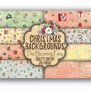 Vintage Christmas Backgrounds, Colors Christmas Papers, Christmas Digitals, Shabby Christmas Printable Papers, Christmas Digital Download