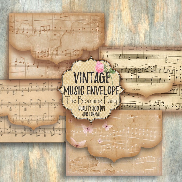 Vintage Music Envelopes, Journal Embellishments, Digital Envelopes,Music Notes Vintage Ephemera, Printable Envelopes, Music Digital Download