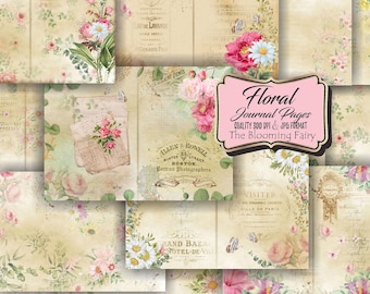 Floral Junk Journal Kit, Vintage Ephemera, Pink Roses (Digital Download)
