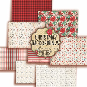 Vintage Christmas Backgrounds, Red Christmas Papers , Christmas Digitals, Shabby Christmas Printable Papers, Red Christmas Digital Download