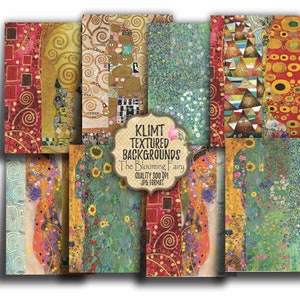 KLIMT Achtergronden, Klimt Textured Collage Papers, Klimt ATC-kaarten, Klimt afdrukbare kaarten, Klimt-patronen Papers, Digitals Downloads ATC-kaart
