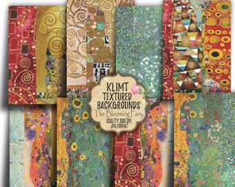 Klimt-stil texturerat papper, collage, ATC-kortbakgrunder (digital nedladdning)