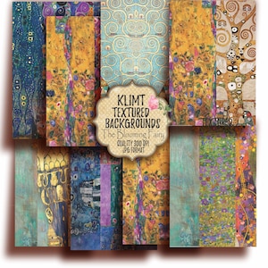 KLIMT gestructureerde achtergronden, Klimt Collage Papers, Klimt ATC-kaarten, Klimt afdrukbare kaarten, Klimt-patronen Papers, Digitals Download ATC-kaarten