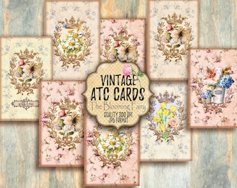 Vintage Floral ATC Cards, Junk Journal Ephemera (Digital Download)