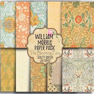 William Morris Floral Paper Pack, Vintage Scrapbook Pages (Digital Printables)