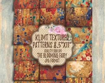 Klimt Inspired Collage Papers, Textured Patterns (Digital Download)