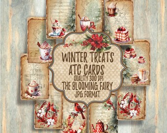 Winter Treats Birds ATC Cards, Junk Journal Ephemera (Digital Download)