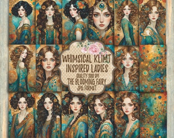 Klimt-inspirerad damernas efemera, utskrivbar jugend (digital nedladdning)