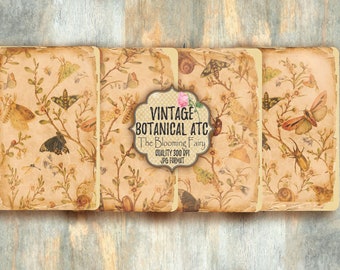 Vintage botanische ATC-kaarten, digitale collagevellen (digitale download)