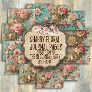Shabby Floral Journal Pages, Grunge Floral Layout Paper, Shabby Turquoise Blue Floral Pages, Vintage Turquoise blue Scrapbook Backgrounds