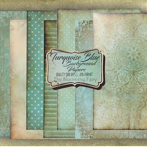 Turquoise Background Journal Pages, Turquoise Paper Pack, Scrapbook Paper, Grunge Turquoise Pages Kit, Junk Journal Kit, Digital Paper Pack
