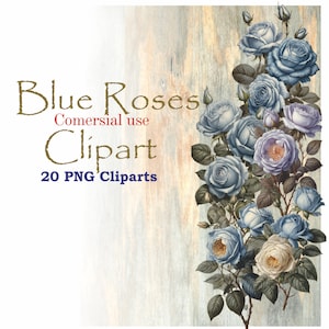 Victorian Blue Roses Clipart, Blue roses PNG, Blue Roses Transparent Background, Blue Rose Clipart illustration, Vintage Roses Clipart