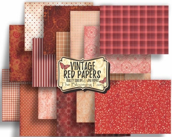 Vintage RED Papers, DIGITAL Junk Journal Pages, Shabby Scrapbook Backgrounds, Instant Download Digital Sheets, 8.5 x 11 inch Red Papers