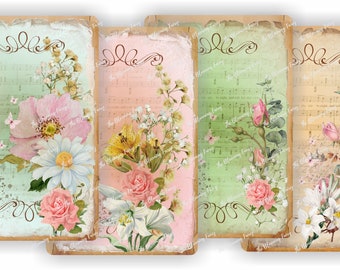 Vintage Floral ATC Cards, Junk Journal Ephemera (Digital Collage Sheet Downloads)