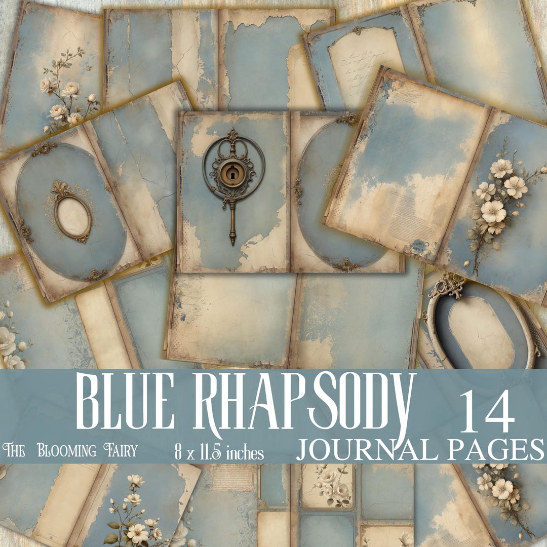 Blue Reverb Pages BLUE RHAPSODY Journal Pages, Vintage Blue Journal Pages, Shabby Blue ...