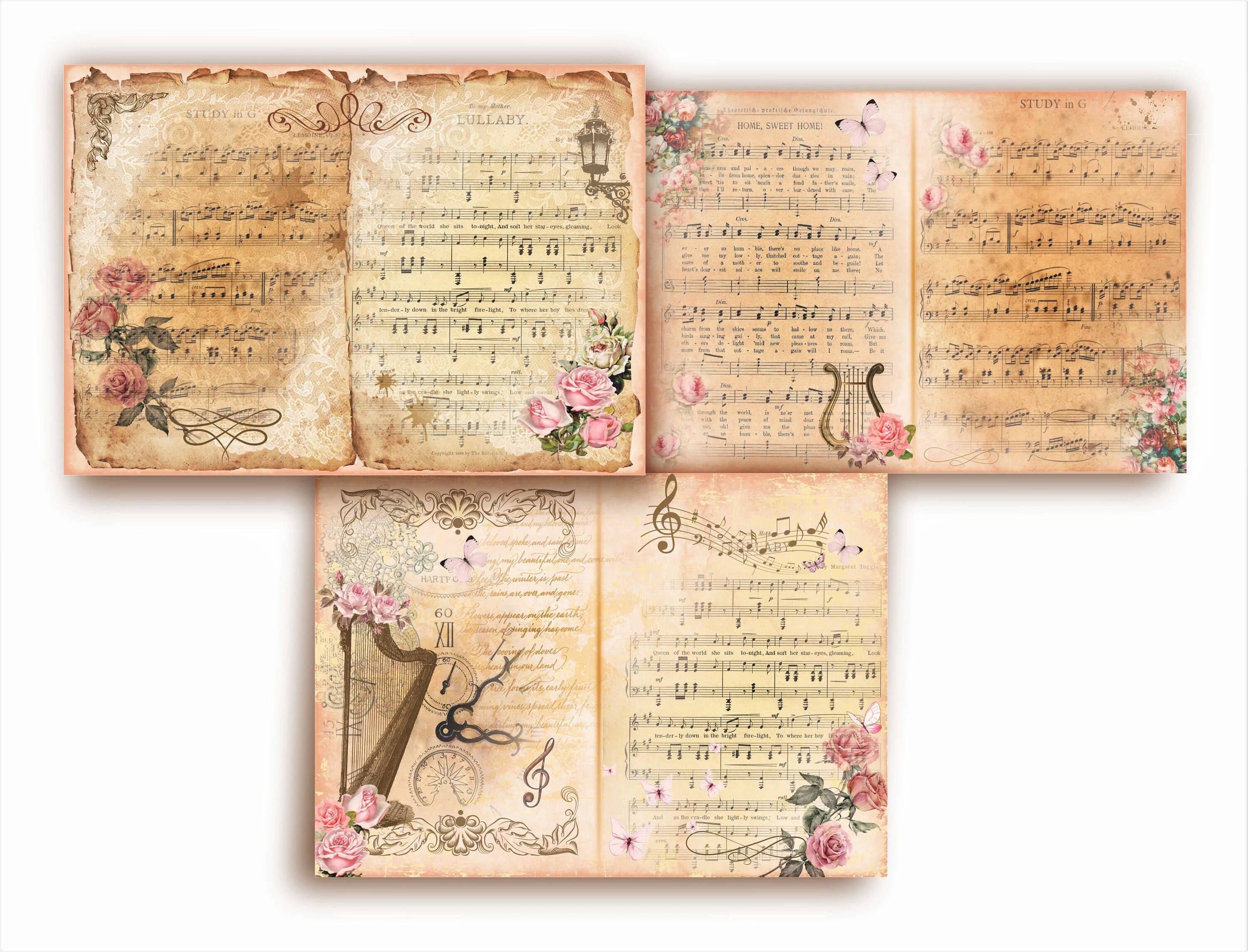 Vintage Music Sheets, Music Notes Journal Ephemera, Music Vintage Music Sheets, Music Notes Journal Ephemera, Music