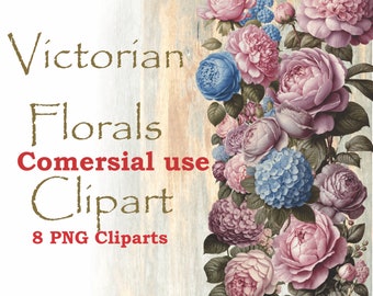 Victorian Florals Clipart, Florals PNG, Vintage Florals Transparent Background, Flowers Clipart Illustration, Vintage Roses Clipart Digital