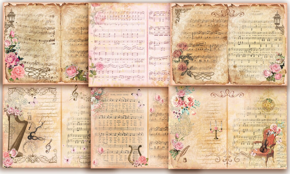 Vintage Music Sheets, Music Notes Journal Ephemera, Music Notes Junk