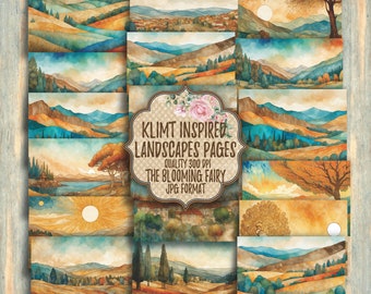 Klimt Inspired Landscape Pages, Printable Junk Journal Ephemera (Digital Download)