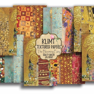 Carte testurizzate KLIMT, carte collage Klimt, biglietti ATC Klimt, biglietti stampabili Klimt, carte con motivi Klimt, download digitali di biglietti ATC