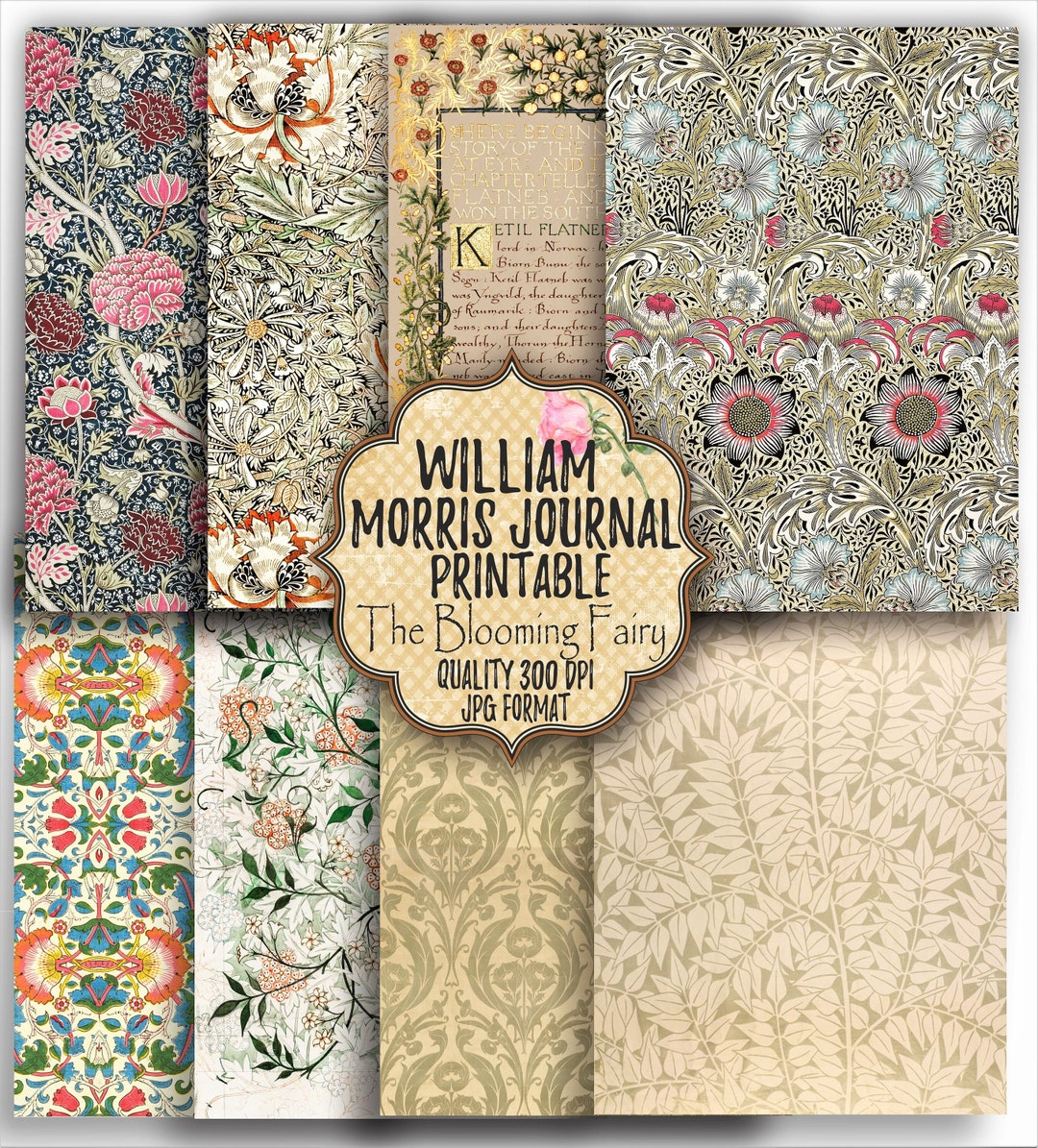 7394 Paper William Morris Floral Journal Pages, Vintage Printable Papers (digital ...