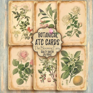 Botanical ATC, Digital Ephemeras, ATC Cards Whimsical, Aged Botanical Embelishments, Digital Collage Sheets, Printable ATC, Digital Download