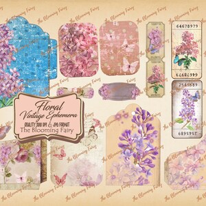 Foglio di abbellimento, materiale effimero vintage, carta stampabile, pagine con rose shabby chic, download digitale