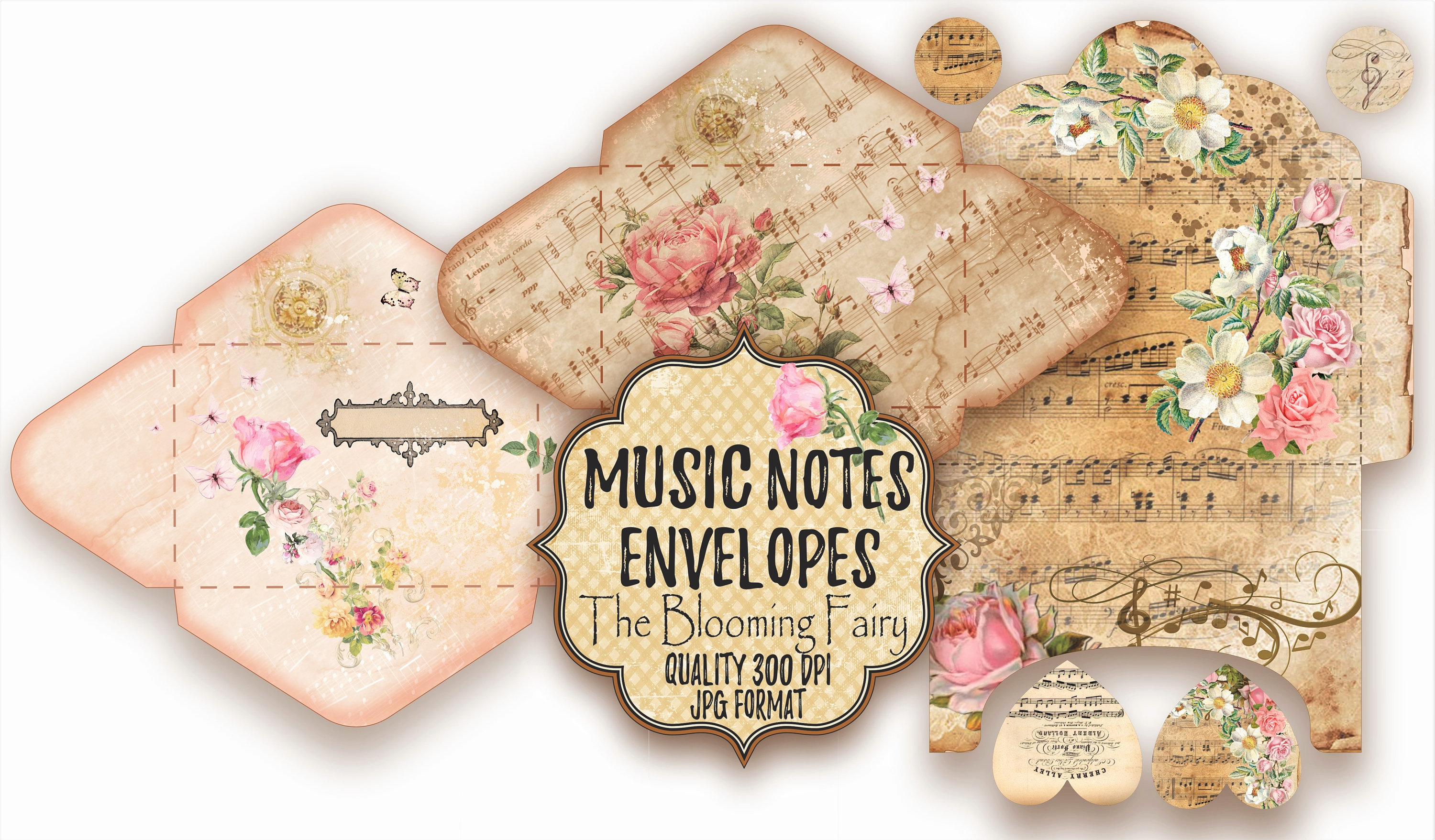 Music Envelope Pattern Music Notes Envelopes, Journal Embellishments, Digital Envelopes, Music ...
