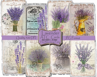 Lavender Journal Cards, Vintage Lavender ATC Cards, Aged Lavender Cards, Lavender Junk Journal Ephemera,  Lavender Cards,Embellishments