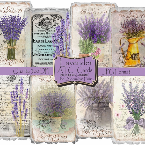 Lavender Journal Cards, Vintage Lavender ATC Cards, Aged Lavender Cards, Lavender Junk Journal Ephemera,  Lavender Cards,Embellishments