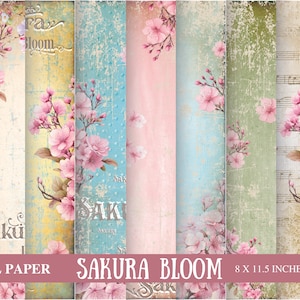 Sakura Bloom Papiere, Vintage Frühling Journal Papiere, Frühling Sakura Scrapbooking, Sakura Ephemera Seiten, Vintage Digitale Papiere, Frühling Sakura
