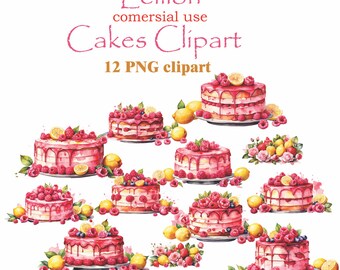Lemon and Raspberry Cake Clipart, Raspberry Lemon Clipart, Raspberry Cake  PNG, Lemon Cake Transparent Background, Cake Clipart illustration