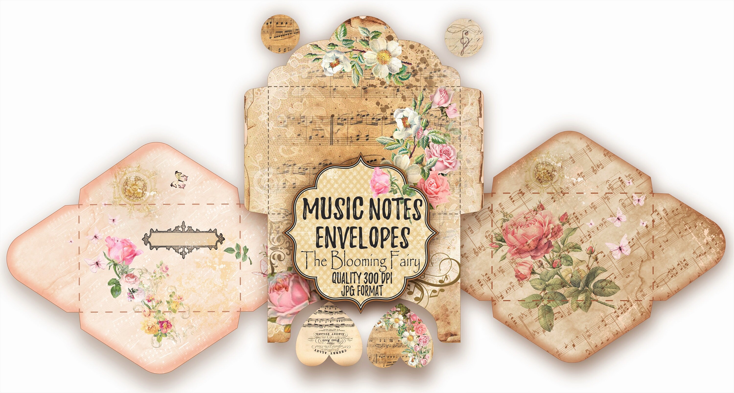 Music Envelope Pattern Music Notes Envelopes, Journal Embellishments, Digital Envelopes, Music ...